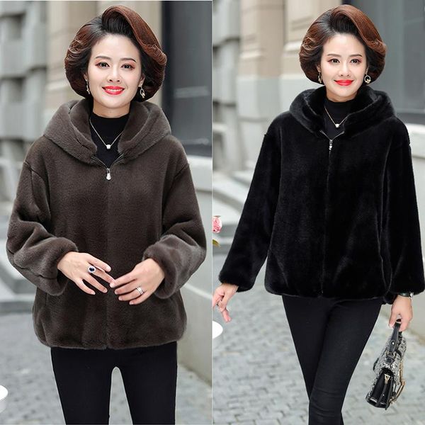 

women's fur & faux mother winter coat middle-aged and old autumn short style broad too imitation mink, Black