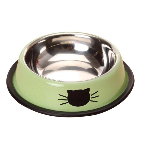 

cat bowls & feeders dog disc food cup pet bowl stainless steel paint green rubber bottom ring antiskid porcelain pattern thickened