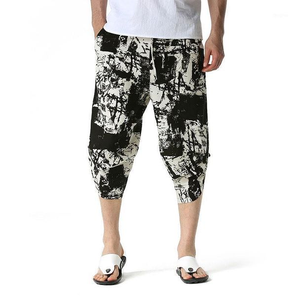 Pantaloni da uomo con stampa di moda in cotone e lino Pantaloni larghi harem da uomo Pantaloni da jogging da uomo Harajuku Streetwear Pantaloni da spiaggia estivi Uomo da uomo