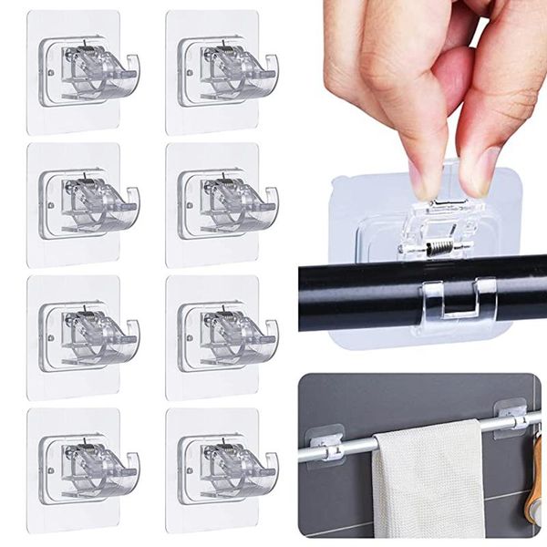 

hooks & rails 2pcs curtain rod bracket punch-self-adhesive adjustable clamp hook home bearing