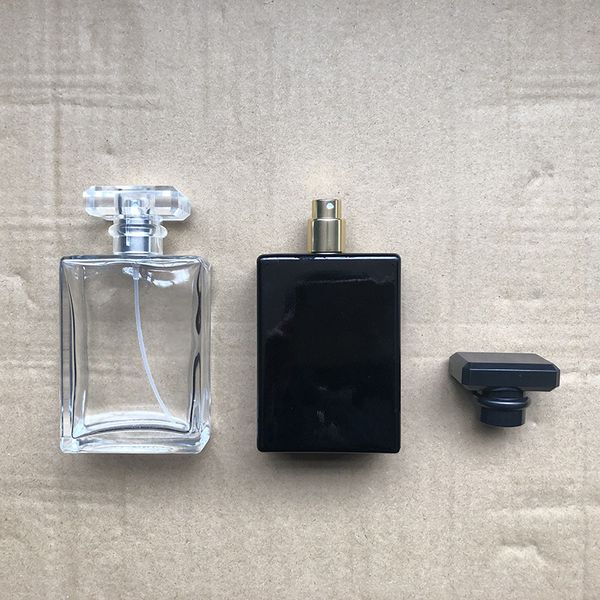 

high grade 100ml square glass refillable perfume bottle empty transparent black makeup atomizer pump spray bottle in stocks