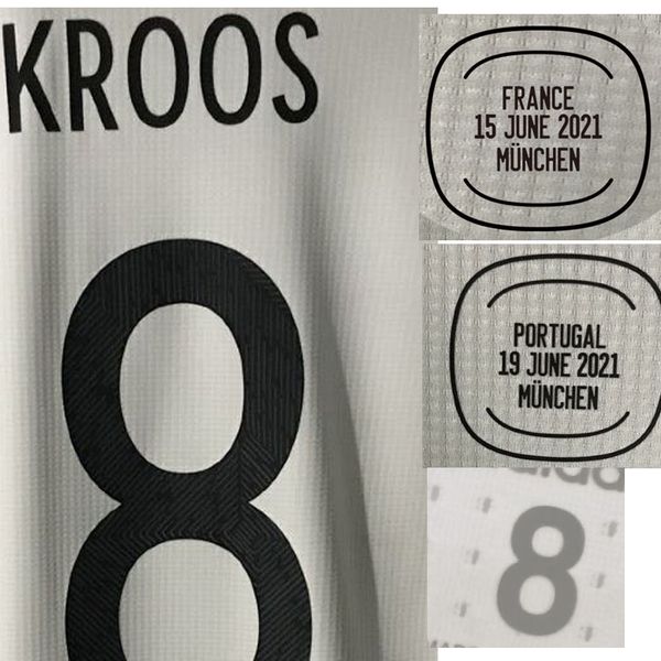 American College Football 2021 Jogador desgastado Edição Kroos Muller Sane Havertz Kimmich Futebol Patch com Vs MatchDetails Tuta da Calcio