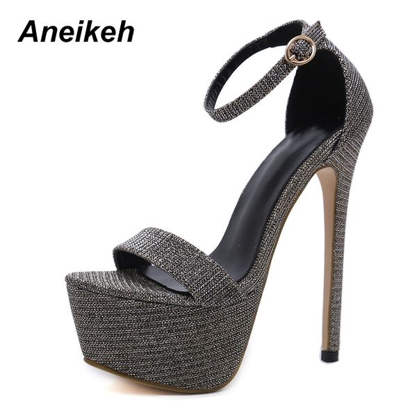 

aneikeh new summer bling glisten high-heeled women sandals woman platform nightclub party wedding shoes size 42 43 44 45 46 210306, Black