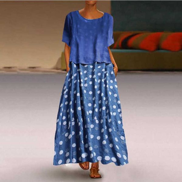 

2019whis summer women's polka dot short sleeve two piece cotton linen dress, Black;gray