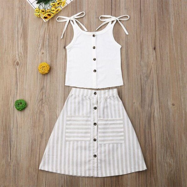 

clothing sets baby & children's 2-7years summer toddler girl solid sleeveless +stripe skirt dress sunsuit outfits, White