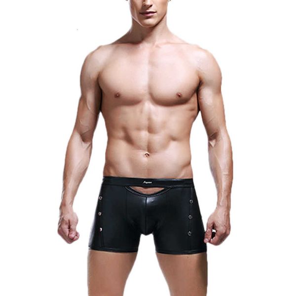 

underpants male underwear mens pu leather boxers transparent man shorts erotic men, Black;white