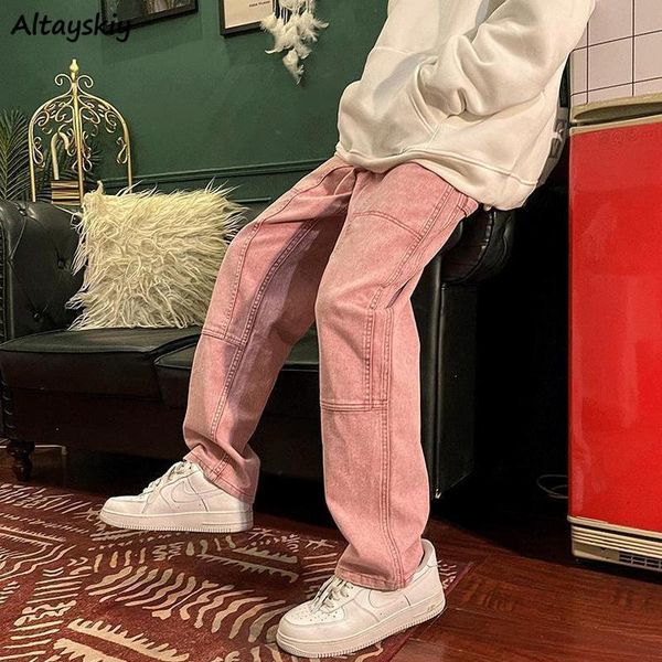 

women's jeans women design tooling denim trousers pink all-match streetwear empire loose hip hop straight stylish ulzzang bottom chic b, Blue