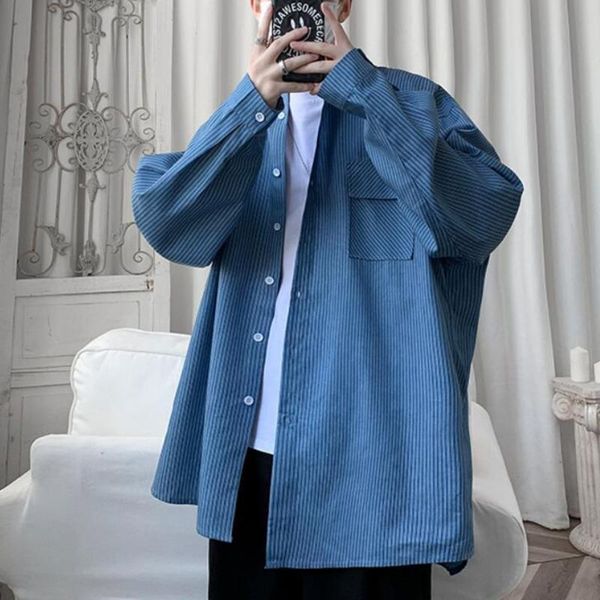 

men's casual shirts autumn cotton blue denim shirt fashion pocket men korean loose long-sleeved mens striped -2xl, White;black