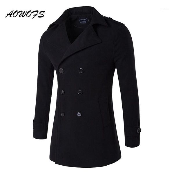 

aowofs mens pea coat 2017 winter wool coats men double breasted wool pea coat mens overcoat black trench plus size peacoat1