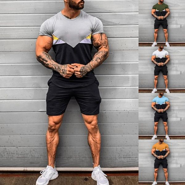 

men's tracksuits sports suit summer fashion t-shirt + shorts two-piece 3d printing retro outdoor short-sleeved baseball shirt apparel, Gray