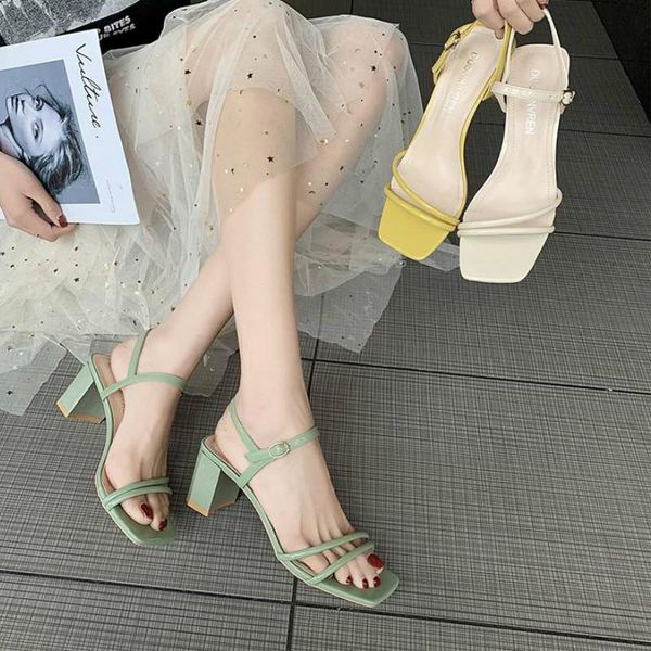

sandals high heel narrow band women open toe square ankle strap summer slides shoes fashion office mujer zapatos, Black