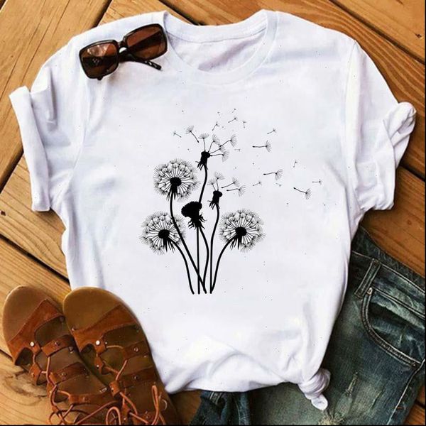 

womens t shirt harajuku dandelion printed lady t shirt 90s ulzzang graphic t shirts women summer plus size femme clothes, White