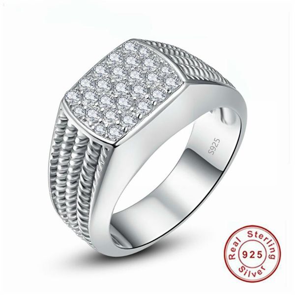 

cluster rings rectangular inlaid zircon rope 925 sterling silver male ring for men wedding and engagement, Golden;silver