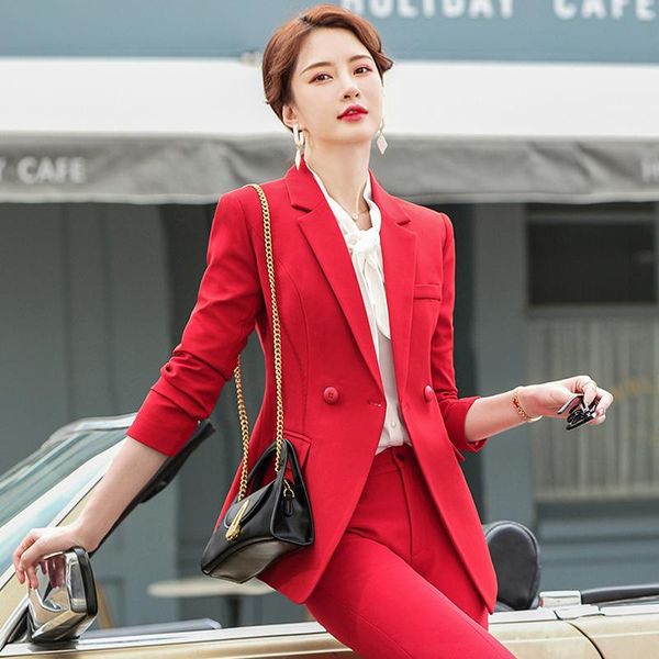 

women's suits & blazers 2021 jacket women fashion elegant red solid coat ol styles autumn winter for ladies offer work blazer outwear, White;black