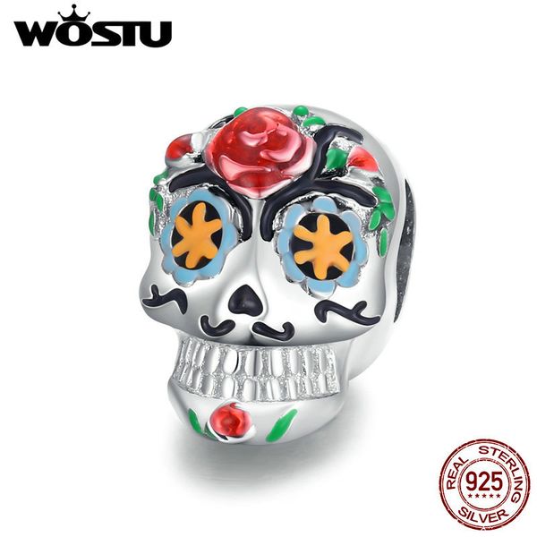 Wostu Halloween Crânio Encantos 925 Sterling Silver Esmalte Esmalte Fit Pulseira Original Colar Pingente 2020 Nova Jóia; Ry CTC326 Q0531