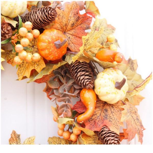 

artificial wreath garland rattan frame with pumpkin berries pine cone and maple leaves halloween thanksgiving autumn h qylkri