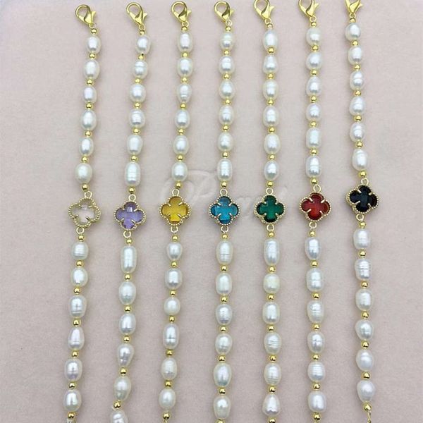 

bracelet fresh water pearl bracelet rice near round clover bracelet small fresh adjustable length, Black