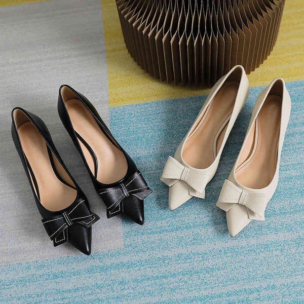 

dress shoes sweet heels bow high women's black beige white 4cm mid pumps professional style shose women f9mp