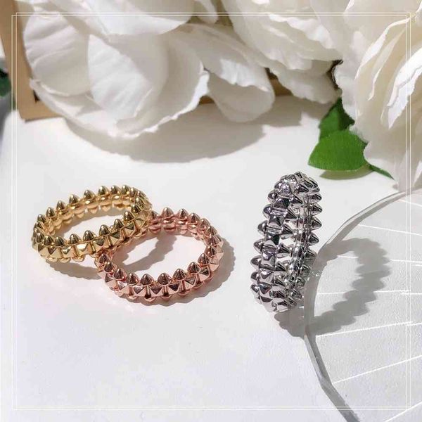 

s925 silver luxury rivet ring simple personality punk hip hop style temperament lady three-dimensional movable rings