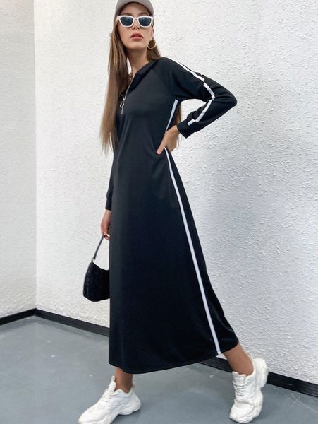 

contrast tape raglan sleeve hoodie dress p4pd#, White;black