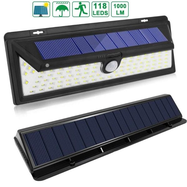 

solar lamps t30 118 led 1000lm ip65 pir motion sensor garden light outdoor lamp 3 modes security pool door lighting