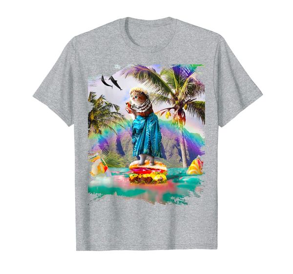

cute aloha cat surfing cheeseburger burger t-shirt, White;black