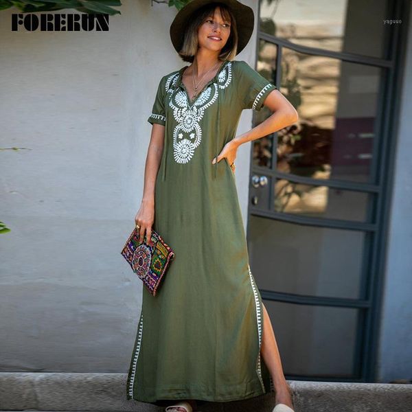 

summer embroidery beach dress long swim suit cover up women side split deep v neck dresses cotton casual beachwear plage women's swimwe, White;black