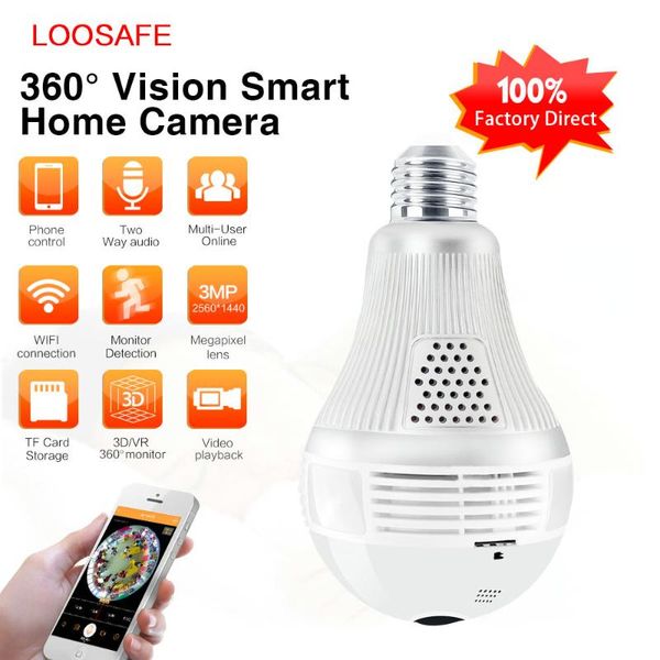 

cameras loosafe ip camera wifi light 3mp security cctv wireless night vision bulb fisheye panoramic home cam