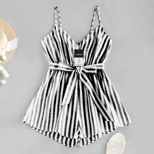

women's shorts jumpsuit womens summer suspenders casual stripe printing loose sleeveless v-neck, White;black