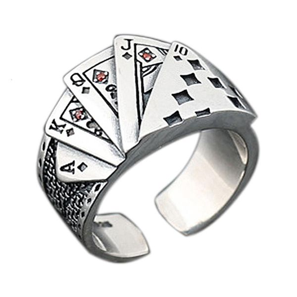 

designer rings gothic punk men's carved playing card open ring gamble game copper finger for men female jewelry, Golden;silver