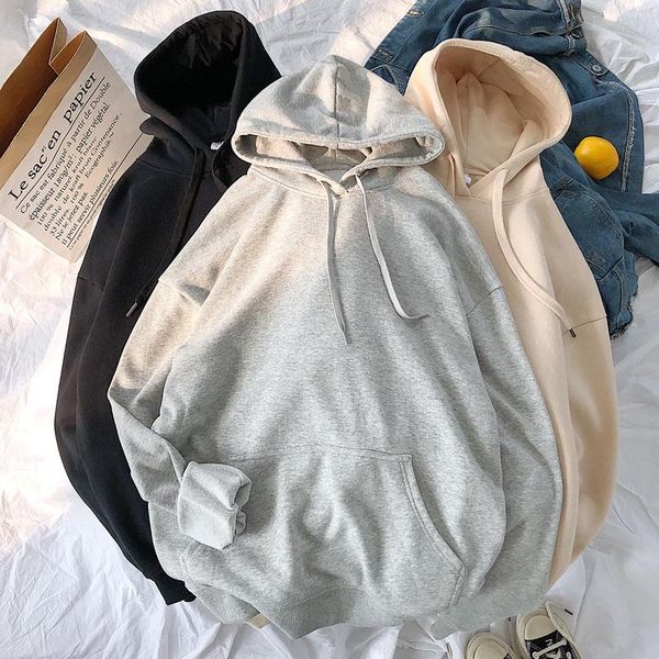 

women's hoodies & sweatshirts woman's solid 13 colors korean female hooded pullovers 2021 cotton thicken warm oversized women, Black