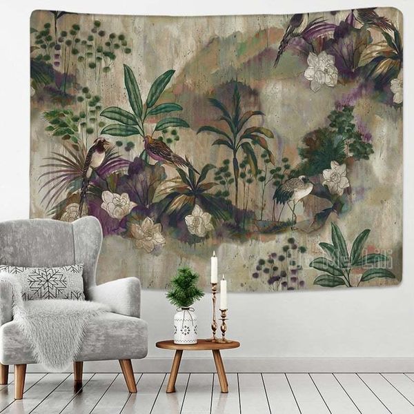 

tapestries bird in the garden printed tapestry art home decor watercolor wall hanging for bedroom living room dorm