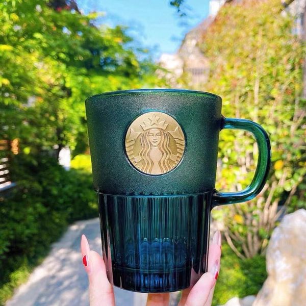 

starbucks style mugs 400ml summer dark green goddess nameplate glass