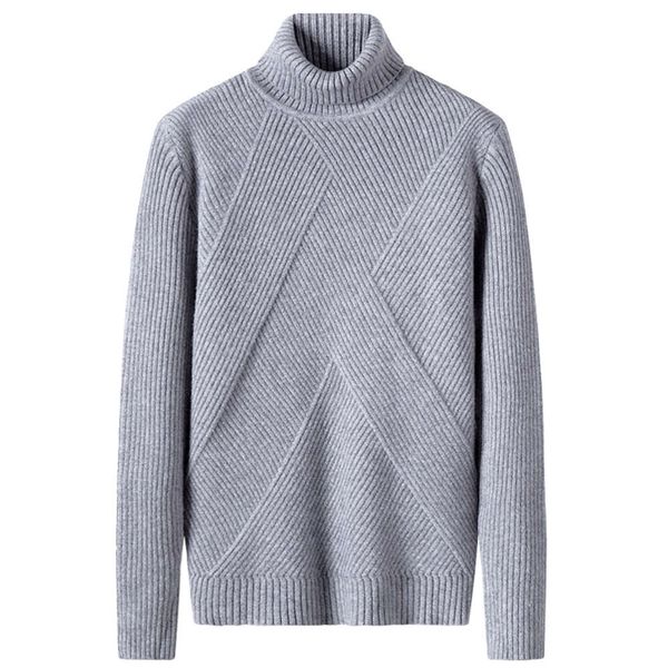 

2020 winter new high neckline diagonal bar thickened solid color t-shirt men's sweater base coat, White;black