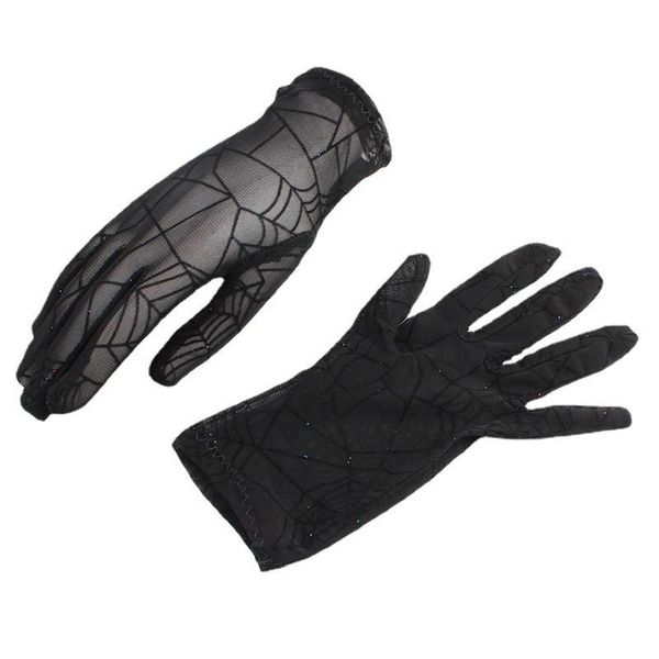 

five fingers gloves female black cobweb lace mesh halloween decoration props mittens women ultra-thin driving cycling, Blue;gray