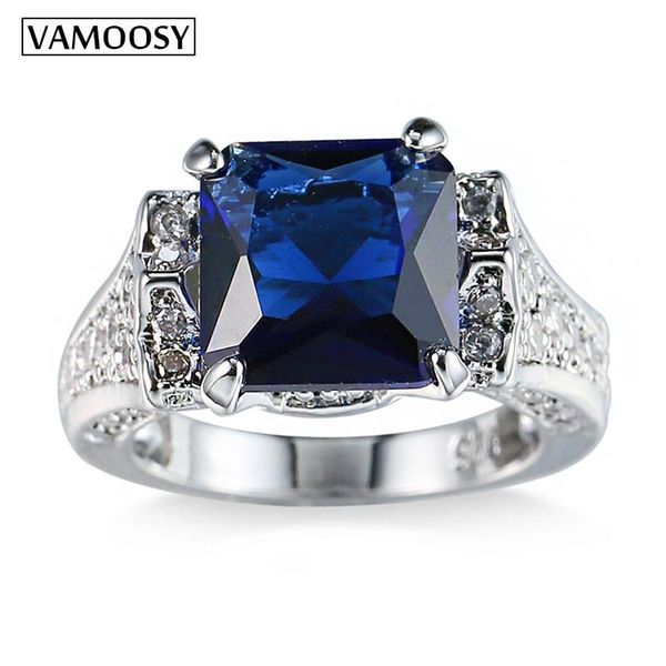 

wedding rings vamoosy luxury huge crystal cubic zirconia for men and women male metal plated zircon ring blue sea, Slivery;golden
