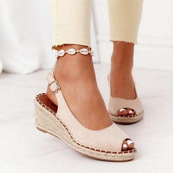 

dress shoes 2021 peep toe women sandals espadrille heels summer female casual soft wedges sandalias mujer, Black