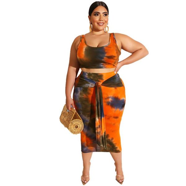 

plus size tracksuits large design fashion women's suit tie-dye printing tight casual long skirt two-piece clothing, Black