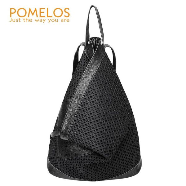 

outdoor bags pomelos 2021 fashion backpack women excellent quality leather solid black mesh style backpacks for ladies back pack bag