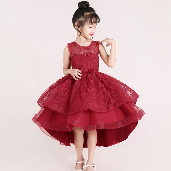 

flower girl wedding party bridesmaid banquet temperament tail dress girls first official dinner embroidery dress vestido, White;pink