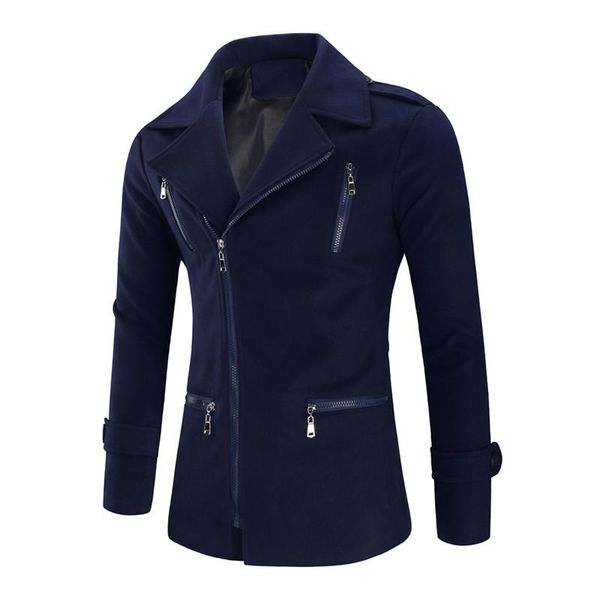 

men's wool & blends winter woolen jacket fashion solid color short zipper slim lapel male warm casual coats men clothing, Black