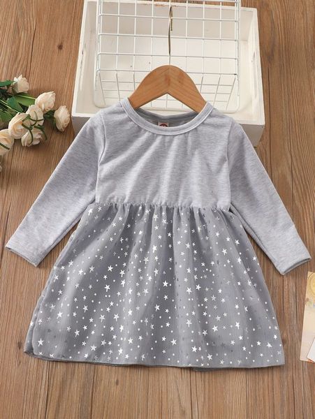 

baby contrast star mesh hem dress she, Red;yellow