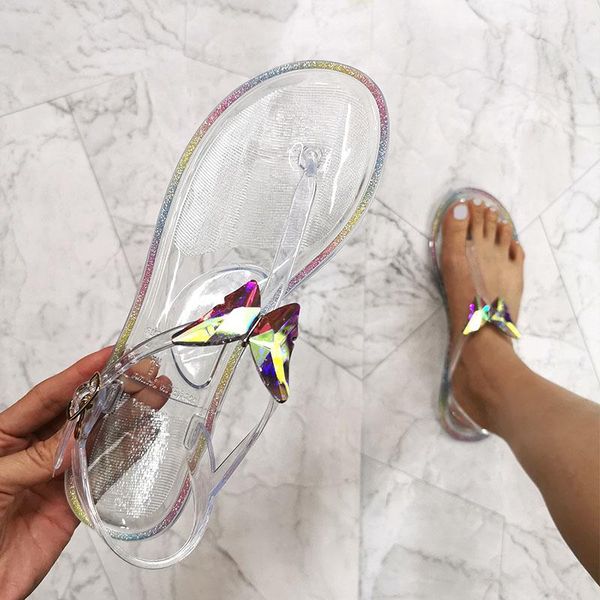 

large size 42 fashion woman jelly shoes 2021 new transparent women's sandals summer simple butterfly pvc beach crystal sandals, Black