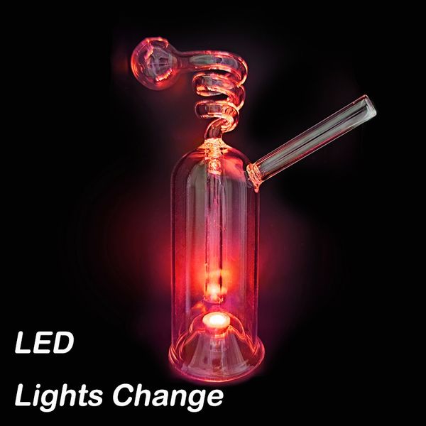 LED Changement De Couleur Verre Transparent Narguilé Spirale Pipe À Fumer Fumée Shisha Tuyaux En Verre Diposables Brûleur À Huile Cendrier Bong Percolater Bubbler Cadeaux En Gros