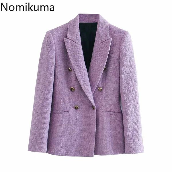 

women's suits & blazers nomikuma korean double breasted blazer coat 2021 autumn winter women causal purple long sleeve suit jackets 6b7, White;black