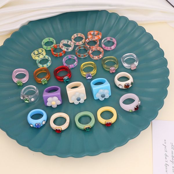 

factory wholesale jewelry geometry candy color love set ins women's ring fashion r15 party gift