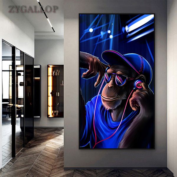 Moderna Pop Art DJ Scimmia Poster Orangutan Tela Pittura Decorazione della casa Wall Art Poster Stampa Immagini a parete per soggiorno