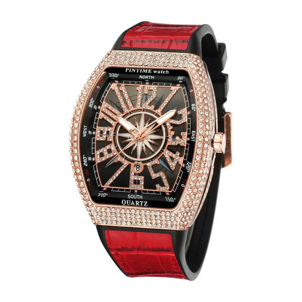 

2020 explosive men's belt full diamond watch fashion classic foreign trade calendar watch hip hop heavy metal watch factory direct spot, Silver