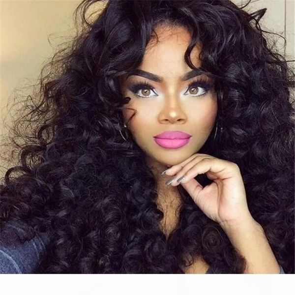 

7a brazilian loose wave full lace human hair wig fashion women hair wig wave lace front wig for black women with baby hair, Black;brown