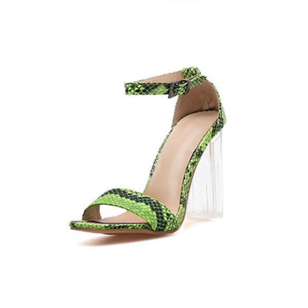 

dress shoes 2021 summer women plus size 35-42 crystal heel fluorescent green snake pattern buckle high heels women's sandals, Black